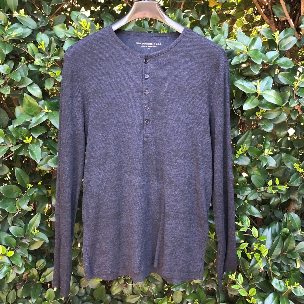 John Varvatos charcoal henley with elbow patches